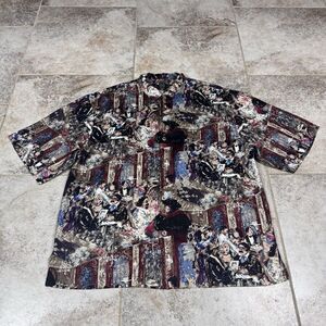 Guy Buffet Art Hawaiian Style Silk Shirt Mens Large Victorian Couples Painting